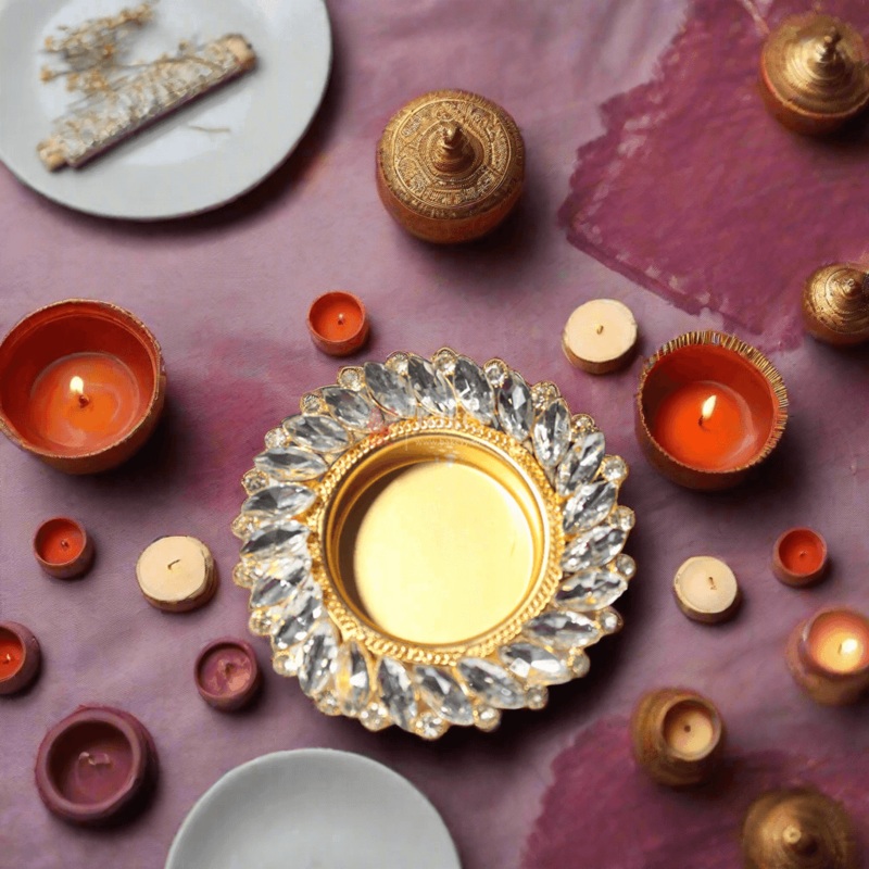 Diwali Diya | Metal Diya With Diamonds | Diwali Lamp