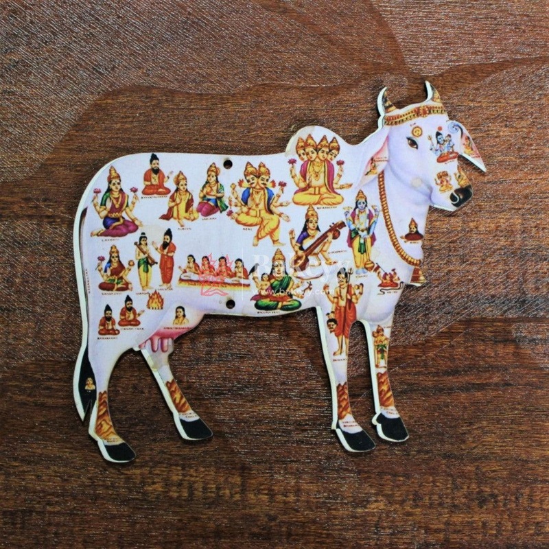 Kamadhenu MDF Wooden Cutout | Wall Hanging | Sacred Cow with Deities | Home Decor| Pack of 2