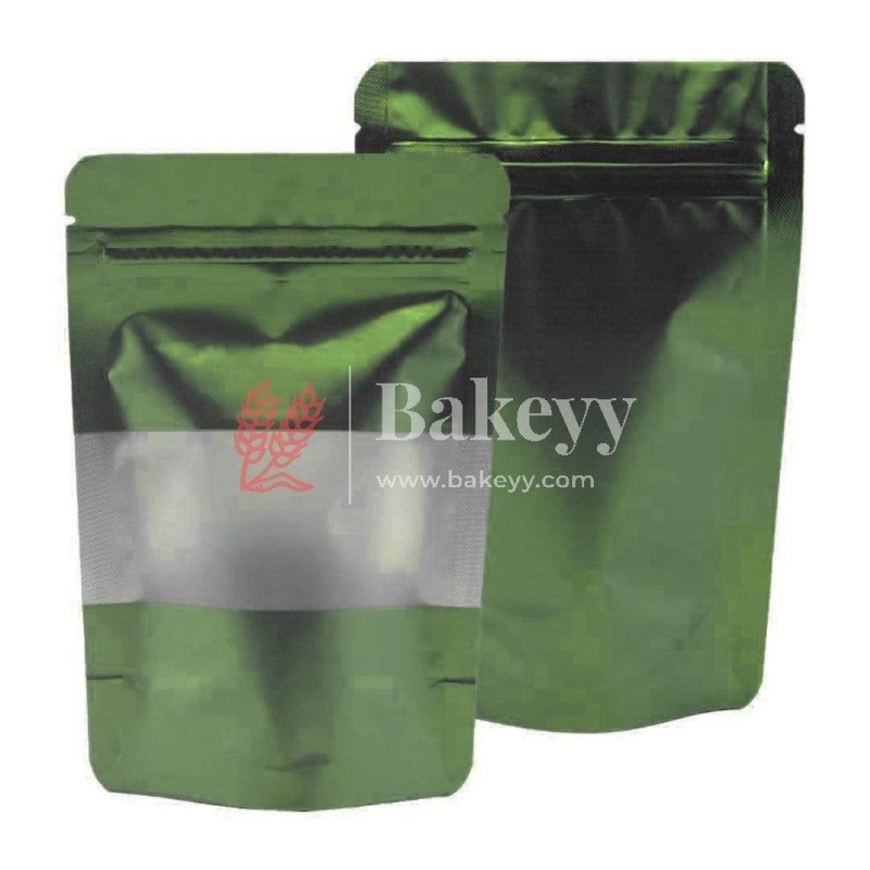 1 kg | Zip Lock Pouch | Dark Green Color With Window | 17x26 CM | Standing Pouch | 110 GSM | Pack of 100