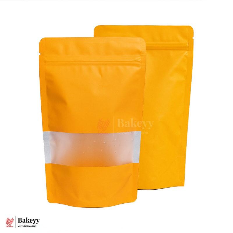 1 kg | Zip Lock Pouch |Orange Color With Window | 17x26 CM | Standing Pouch | 110 GSM | Pack of 100