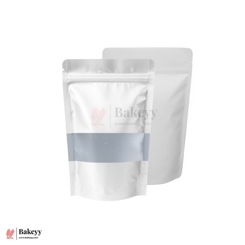 1 kg | Zip Lock Pouch | White Colour With Window | 17x26 CM | Standing Pouch | 110 GSM | Pack of 100