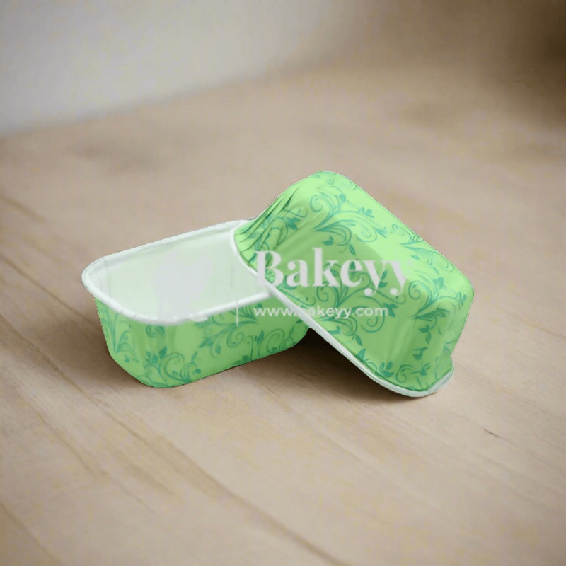 100 g Bake and Serve Rectangle Mould  | Green | Pack of 50 | Paper Baking Mould | Plum Cake Bar Mould