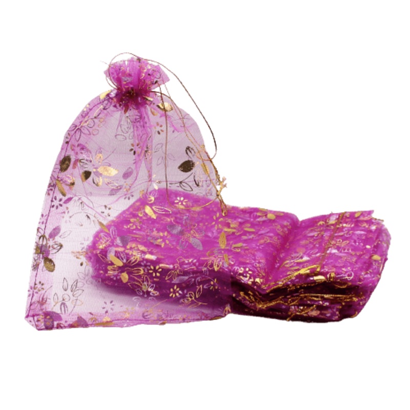 10x14 CM | Printed Organza Potli Bags | Pack of 80 | Dark Pink Colour | Candy Bag