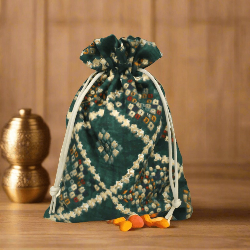 13x18 CM Bandhini Potli Bag Return Gifts For Ladies | Green Colour | Pack Of 10