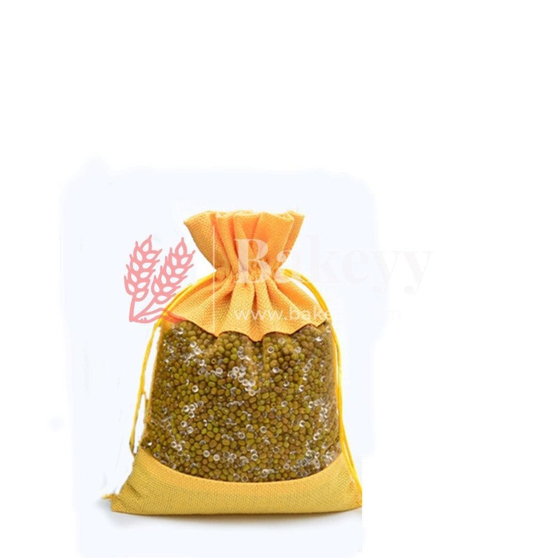 16x20 CM | Yellow | Jute Potli Window Bag | Gift Return Gifts Bags | Drawstring Bags