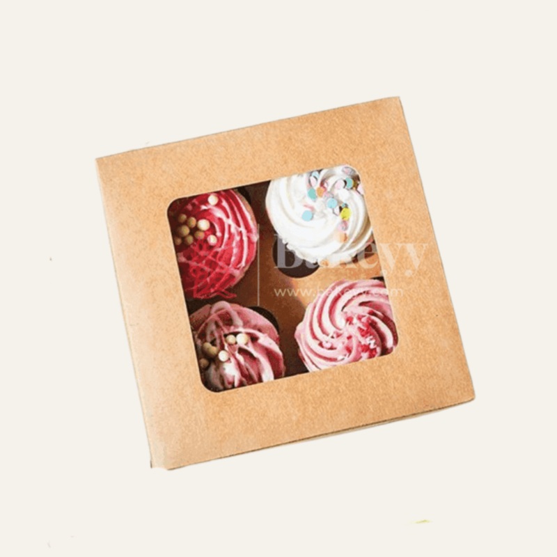 4 Cavity Kraft Cupcake Box | Pack Of 10 |