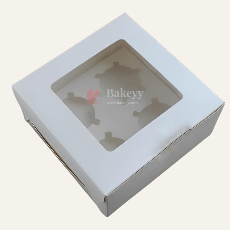 4 Cupcake Box |  White Color | With Window |