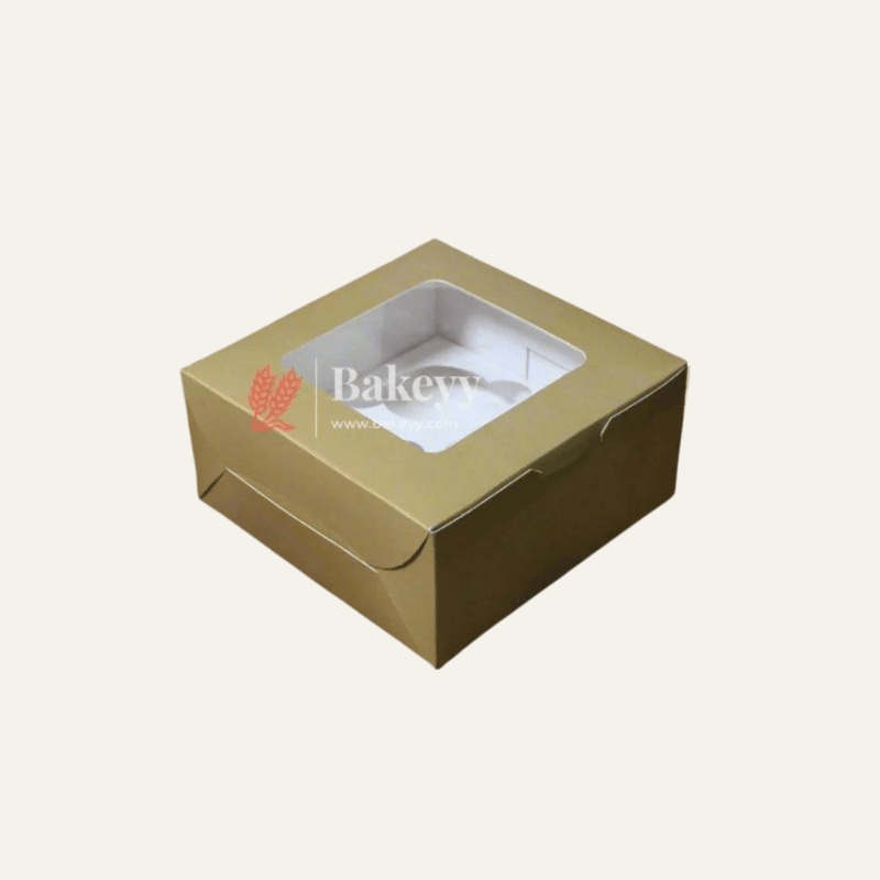 4 Cupcake Box | With Window On The Top |Gold Color |