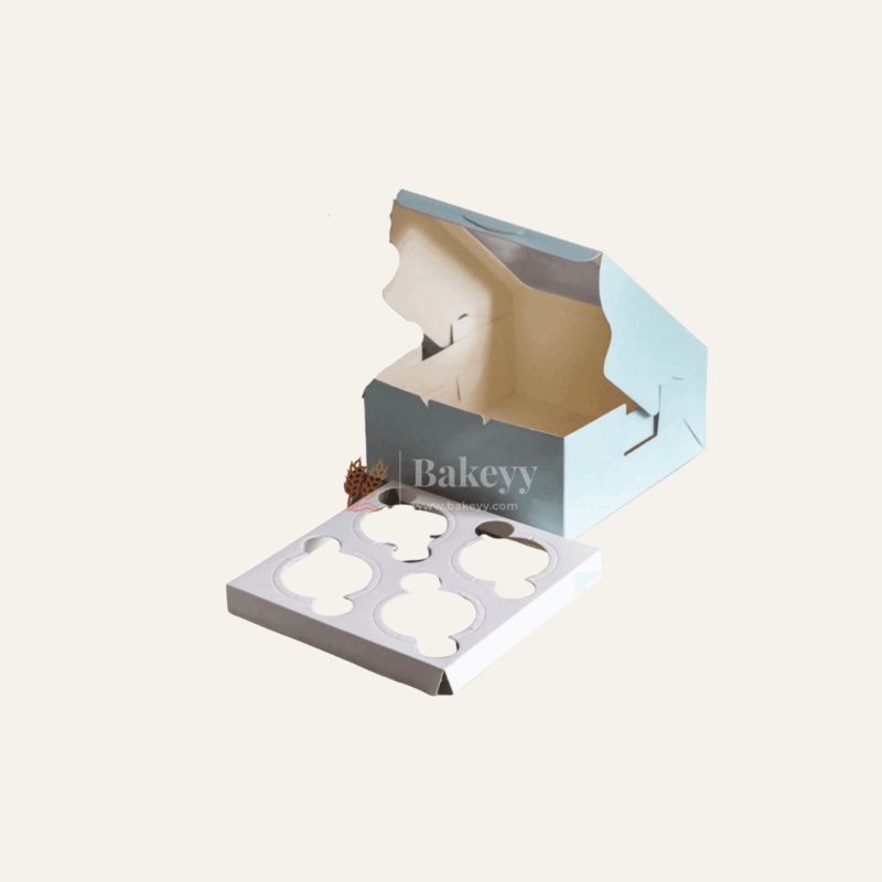 4 Cupcake Box | With Window On The Top | Sky Blue Color |