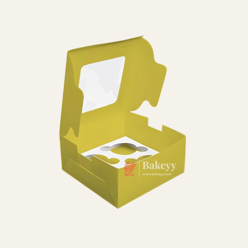 4 Cupcake Box |Yellow Color | With Window