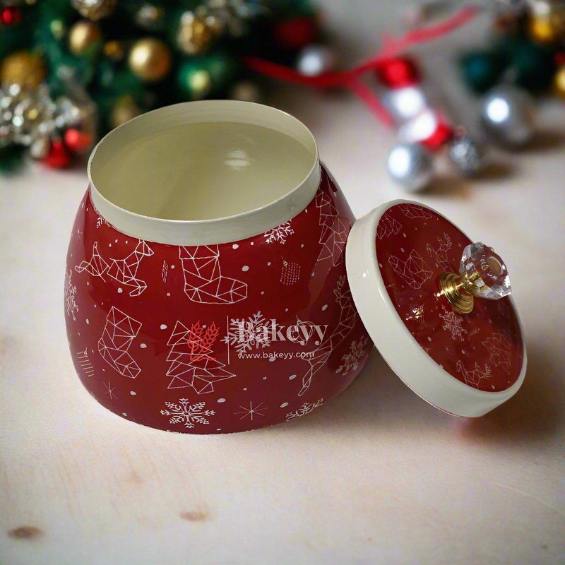 4 Inch| Festive Christmas Jar| Dry Fruit Jar for Gifting | Designed Jar | Metal Jar | Red Color | (Pack of 1)