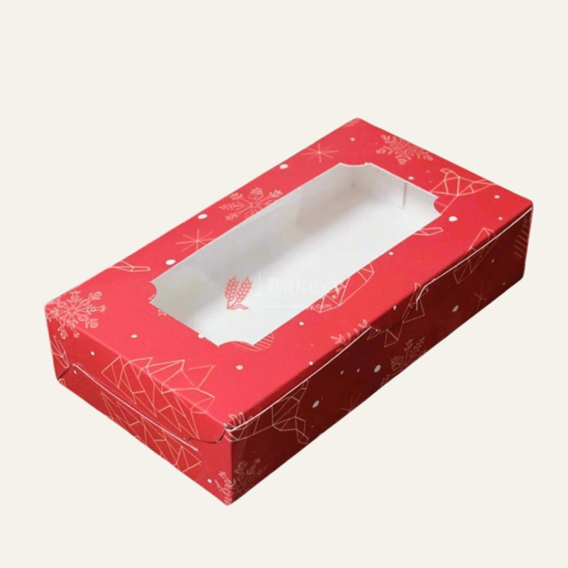 6 Brownie Box | Macron Box | Christmas Red | With Window