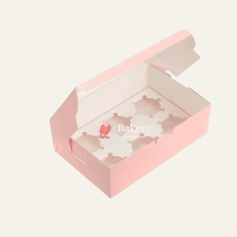 6 Cupcake Box | With Window  | Pink Color |