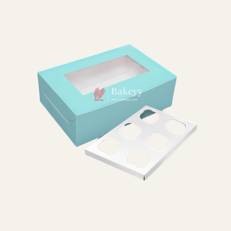 6 Cupcake Box | With Window | Sky Blue Color |