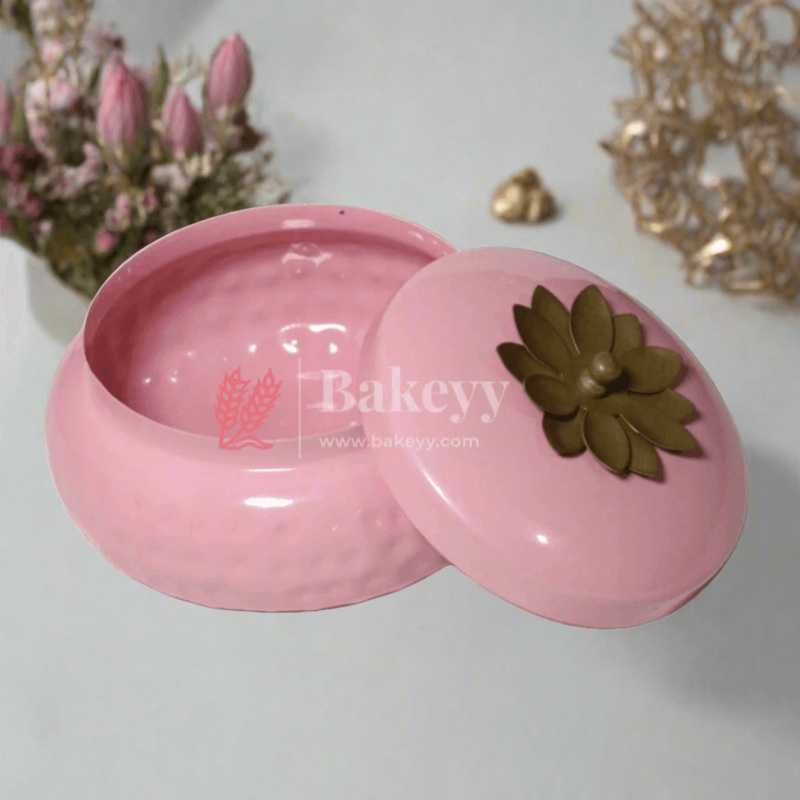 6 Inch| Dry Fruit Metal Jar for Gifting | Hammered Designed Jar | Pink Color | 1 Piece