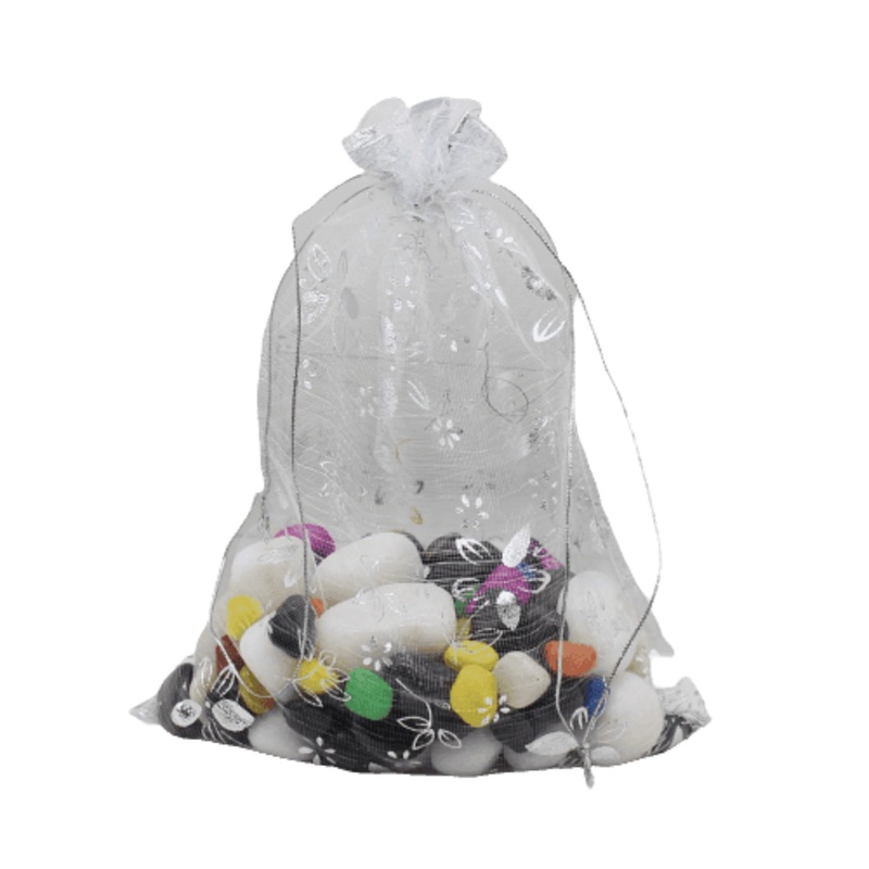 8x10 cm | Printed Organza Potli Bags | Pack of 70 | White Colour | Candy Bag |