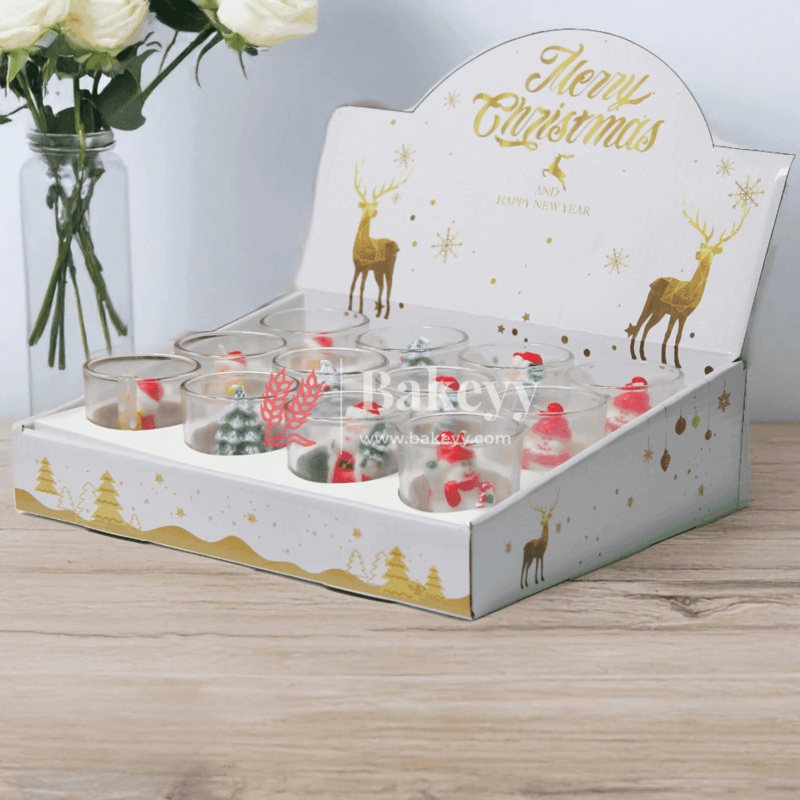 Christmas Decorative Tealight Candle Set | Pack of 12 | Festive Glass Candles for Christmas