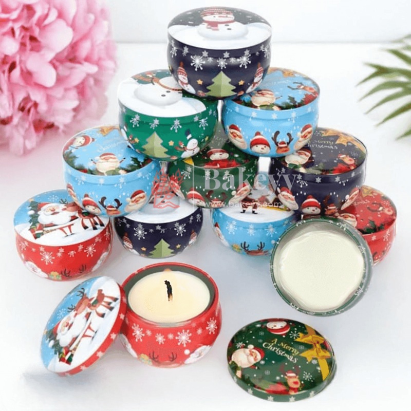 Christmas Decorative Tin Candle Set | Pack of 12 | Mixed Designs | Festive Scented Candles for a Joyful Ambiance