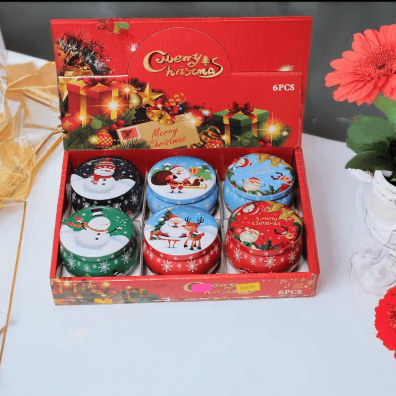 Christmas Decorative Tin Candle Set | Pack of 6 | Festive Scented Candles for a Joyful Holiday Ambiance