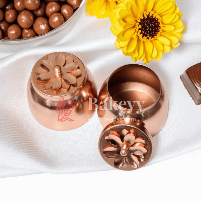 Copper Finish Decorative Storage Jar with Flower Lid
