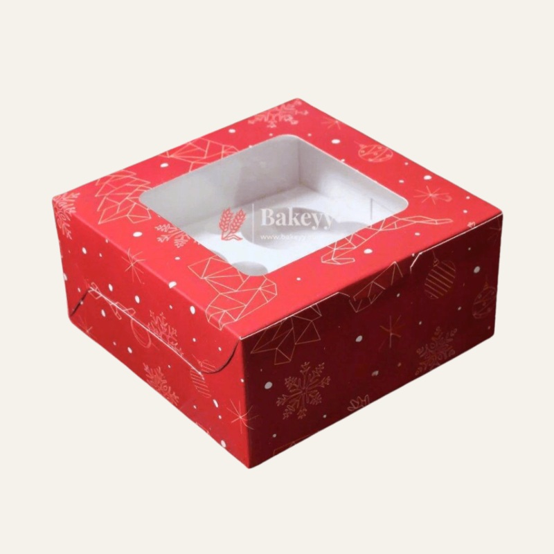 Festive Red Christmas 4 Cupcake Box | Christmas Collection | With Window