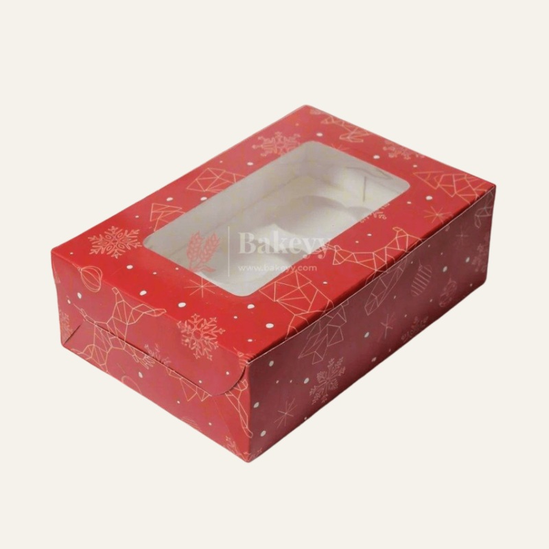 Festive Red Christmas 6 Cupcake Box | Christmas Collection | With Window
