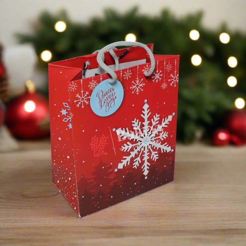 Festive Red Snowflake Christmas Gift Bags  Pack of 12 (23x19x10cm): Ideal for Holiday Gifting