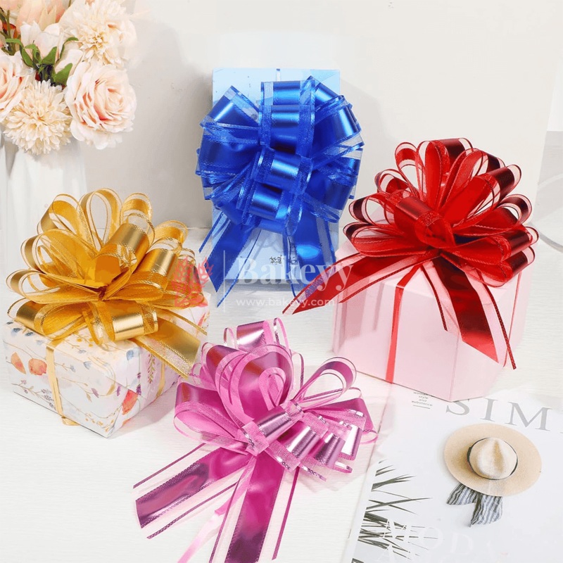 Large Organza Pull Up Flower Ribbon Bows - Pack of 10 for Gift Wrapping & Decorations
