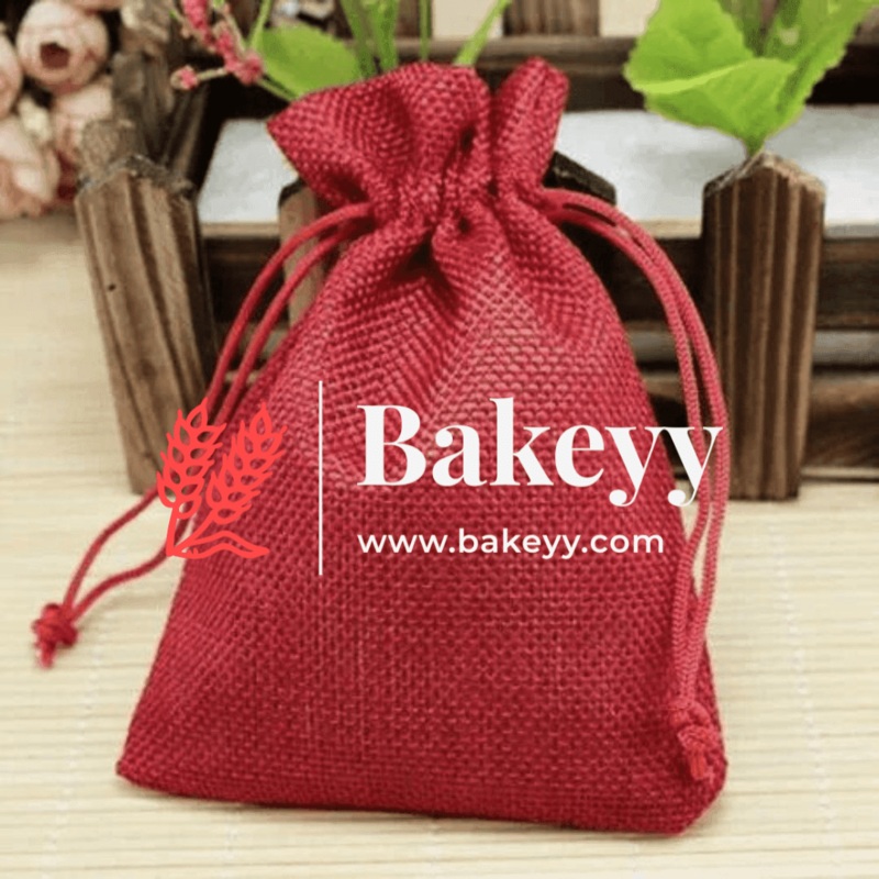 Maroon Jute Potli Bag | Gift Return Gifts Bags | Drawstring Bags | (Pack of 10)