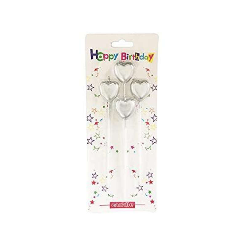 Metallic Sliver Heart Birthday Candles Cake | 4 pcs | For Birthday, Baby Shower, Wedding Party & Cake Decoration