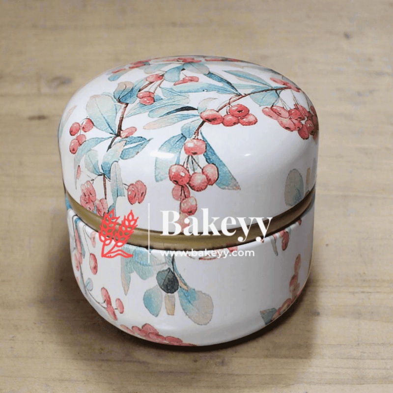 White with Flowers | Floral Empty Candle Tin Candle Round Shaped Decorative Boxes | Candle Tin Box | Pack of 5 | Design 2