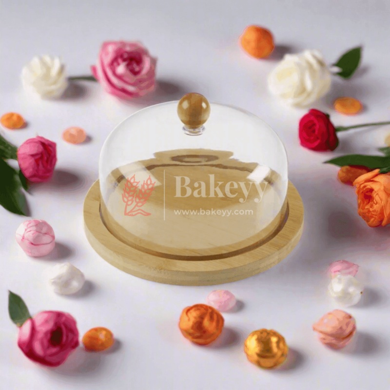 Wooden Cake Stand with Acrylic Dome | Dessert Stand | Cupcake Holder |