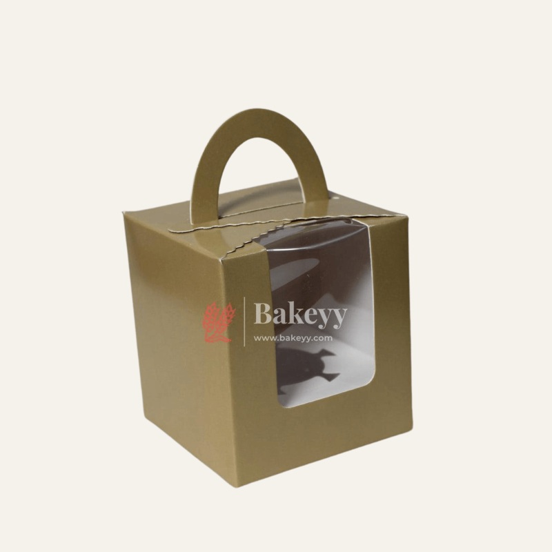 1 Cupcake Box with Handle | Gold Colour | With Front Window | 1 Jar Box