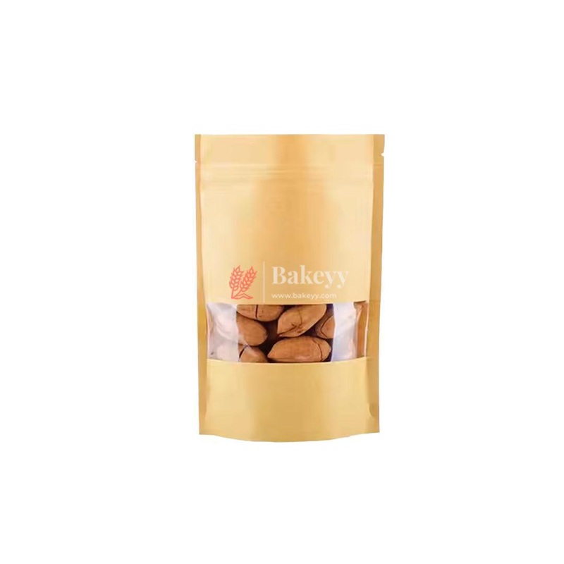 1 Kg | 18x26x4CM | Kraft Zip Lock Pouch |Window Brown Zip lock Pouch | Standing Pouch | Pack of 100
