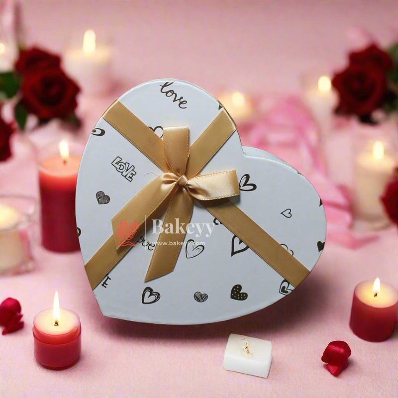 19x15x8 cm | Valentine Gift | Heart Shape Gift Box with Ribbon | Black | White | Pink | Red | Maroon | Grey |
