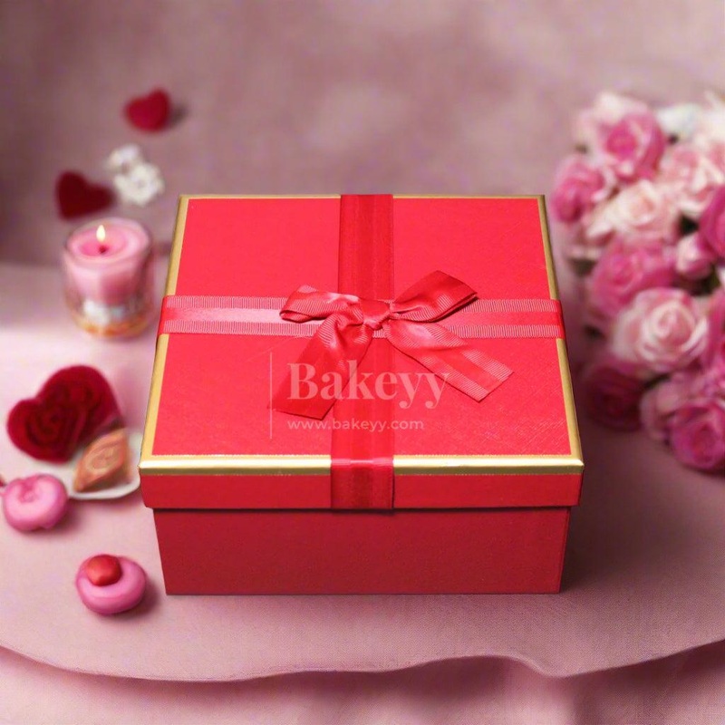 19x9.5x18.5 cm Valentine Gift |SQUARE Shape Gift Box with Ribbon | Black | Grey | Pink | Maroon | Red | White
