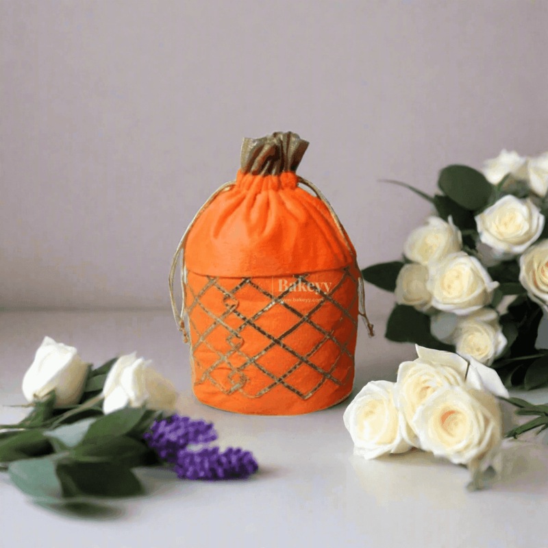20x24 CM Design Potli Bag  |  Light Orange colour | Pack Of 10
