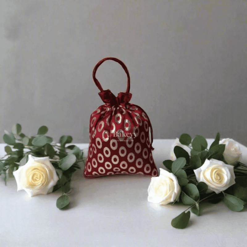 20x24 CM Design Potli Bag  | Maroon Colour | Pack Of 10