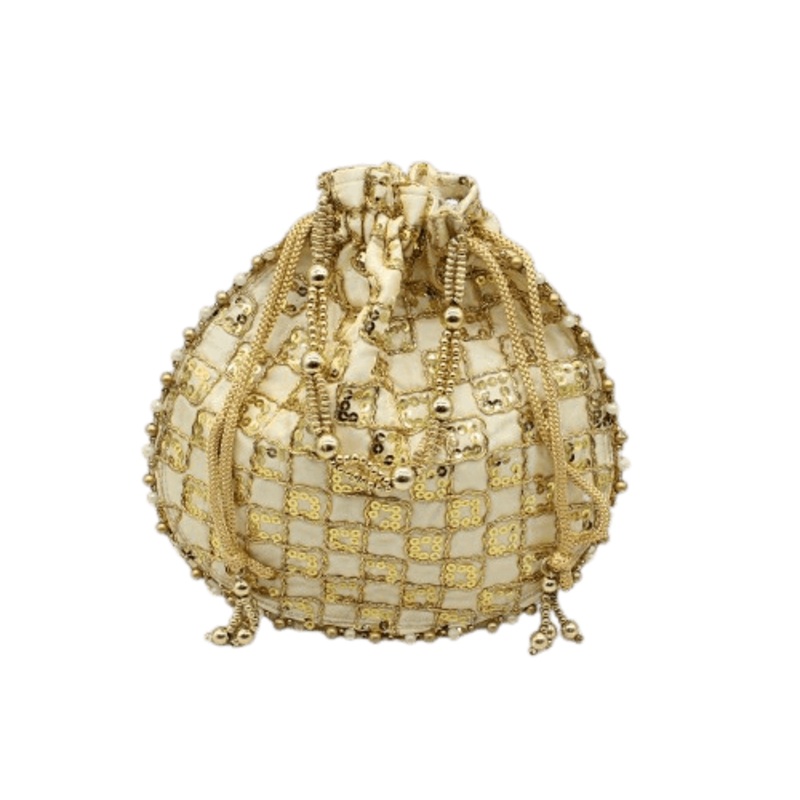 20x24 CM Fancy Potli Bag Return Gifts For Ladies | Gold Colour
