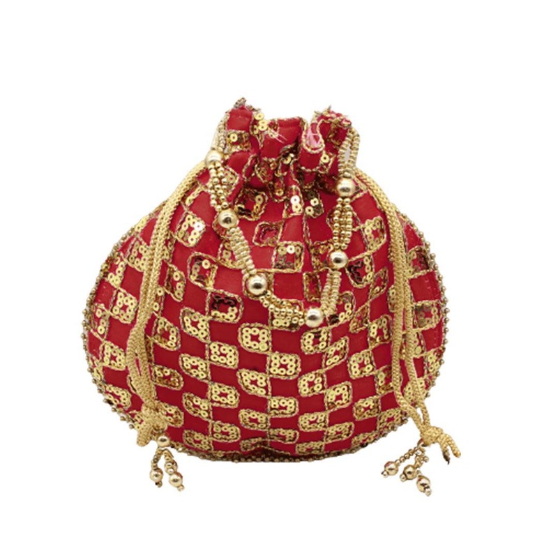 20x24 CM Fancy Potli Bag Return Gifts For Ladies | Maroon Colour
