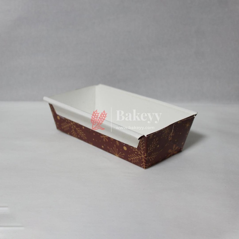 250 g Bake and Serve Rectangle Mould | Brown| Christmas Design Mould | Paper Baking Mould | Plum Cake Bar Mould | Pack of 50