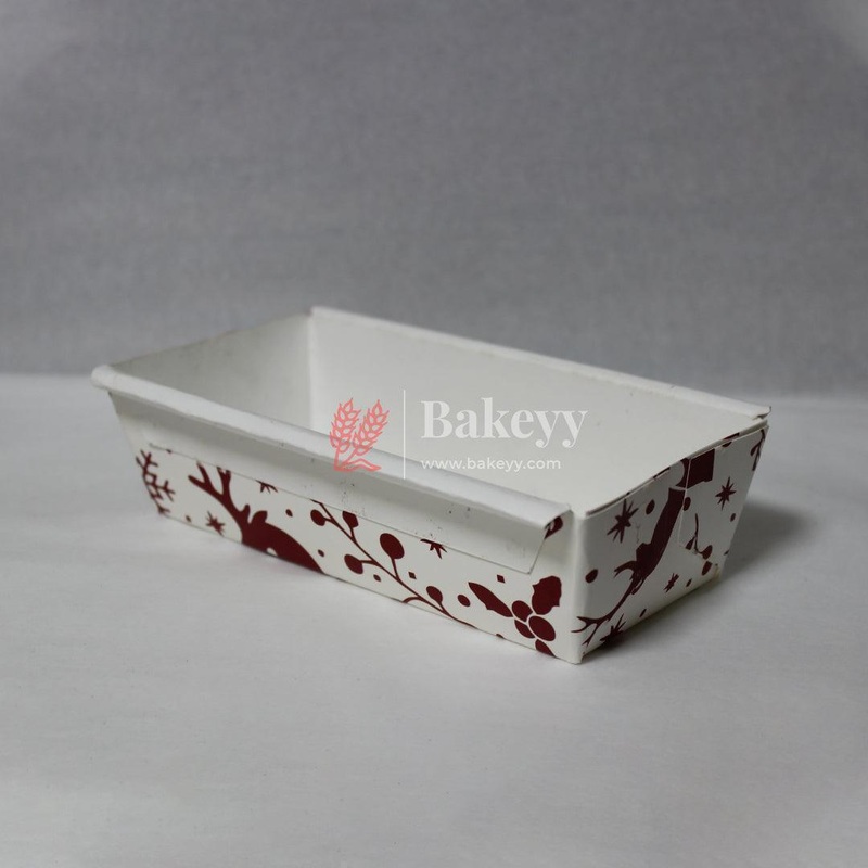 250 g Bake and Serve Rectangle Mould | White | Christmas Design Mould | Paper Baking Mould | Plum Cake Bar Mould | Pack of 50