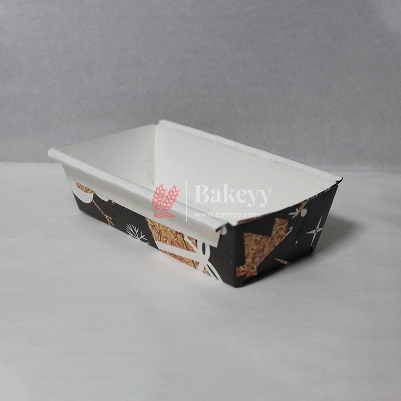 250 g | Black With Christmas Design | Bake and Serve Rectangle Mould | Christmas Design Mould | Paper Baking Mould | Plum Cake Bar Mould | Pack of 50