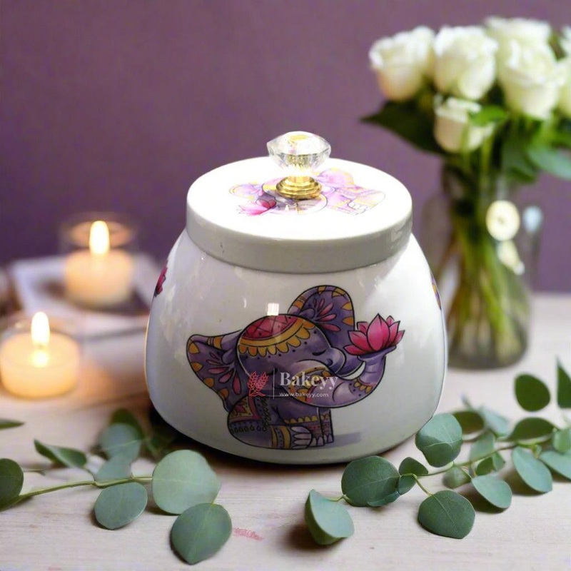 3.5 Inch| Dry Fruit Jar for Gifting | Designer Metal Jar | Elephant Print | (Pack of 1)