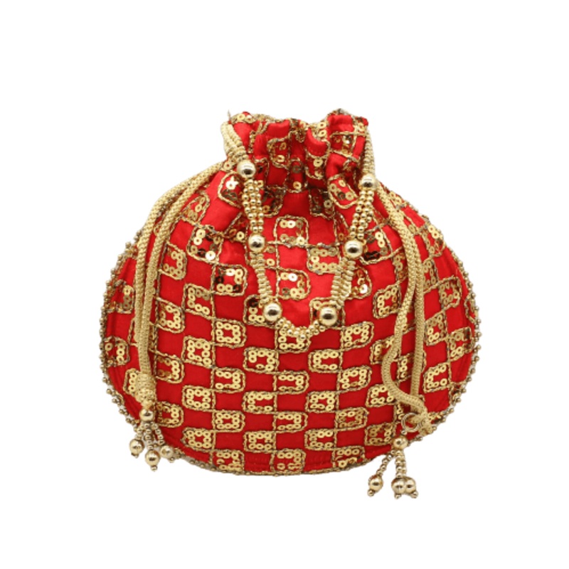 8x9 Fancy Potli Bag Return Gifts For Ladies | Red Colour