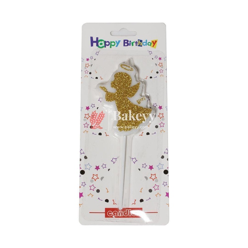Glitter Angel Cake Topper Candle | Golden Sparkle for Birthdays (Pack of 1)