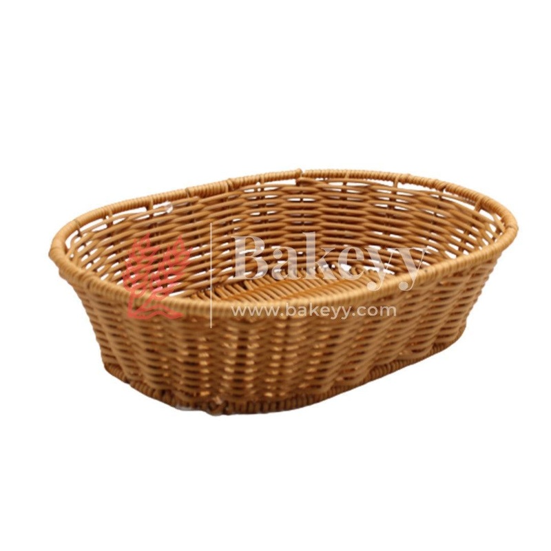Oval Shaped Poly Wicker Woven Bread Basket, Imitation Rattan Fruit Basket Stackable Oval Shaped Serving Basket for Fruit, Bread, Vegetable, Towel, Home, Restaurant, Outdoor Use