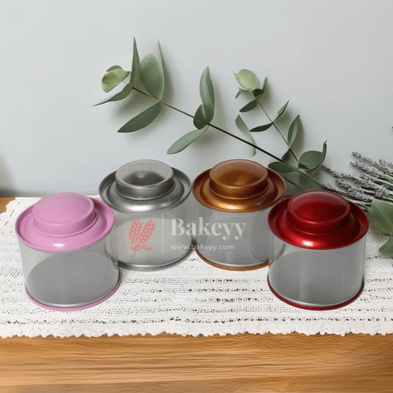 Transparent Round Tin Boxes with Metal Lids | Mixed Colour | Decorative Tin| Acrylic Box | Storage Tin | | Pack of 12