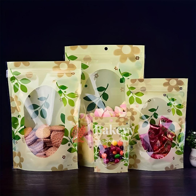100g | 15x10Cm | Floral Design Stand-Up Pouches with Clear Window | Pack Of 100