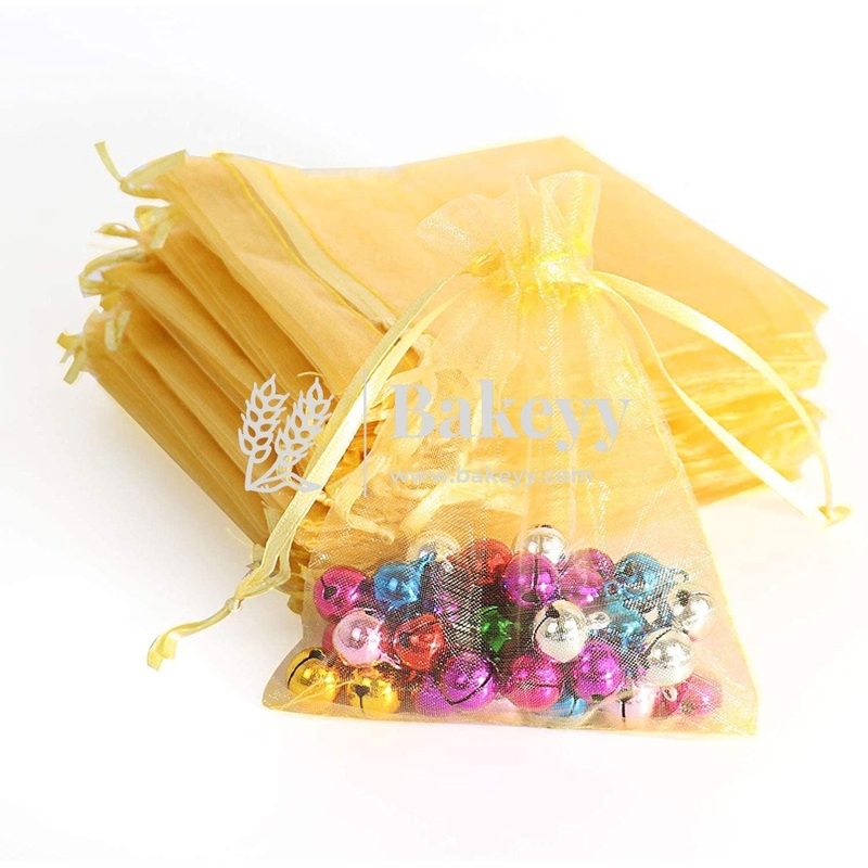 10x14 CM | Organza Potli Bags | Gold Colour | Candy Bag| Pack of 99